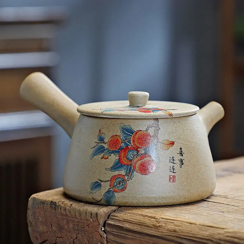 Exquisite ceramic tea pot China classics coarse pottery teapot handle ceramics teakettle balck Green purple clay Raw ore tea set