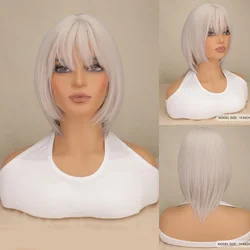 Suq Bob Perücken Silber Asche grau synthetische Perücke Kurzwelle natürliche Perücke für Frauen mit Pony täglich hitze beständiges Cosplay Haar