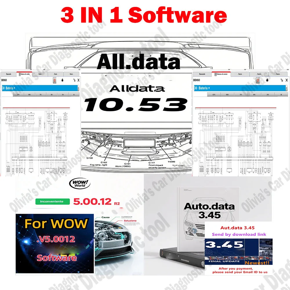 WOW V5.00.12 مع Keygen لأدوات التشخيص متعددة Diag Tcs + AutoData 3.45 Obd2 الماسح الضوئي + Alldata 10.53 برنامج ملحقات السيارة
