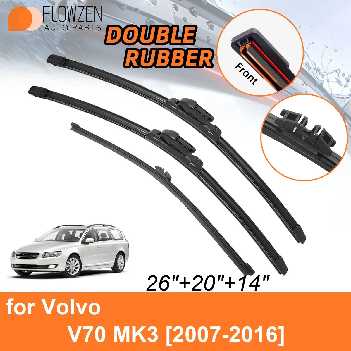 

Двойные резиновые автомобильные дворники для Volvo V70 MK3 2007-2016, задние щетки, аксессуары