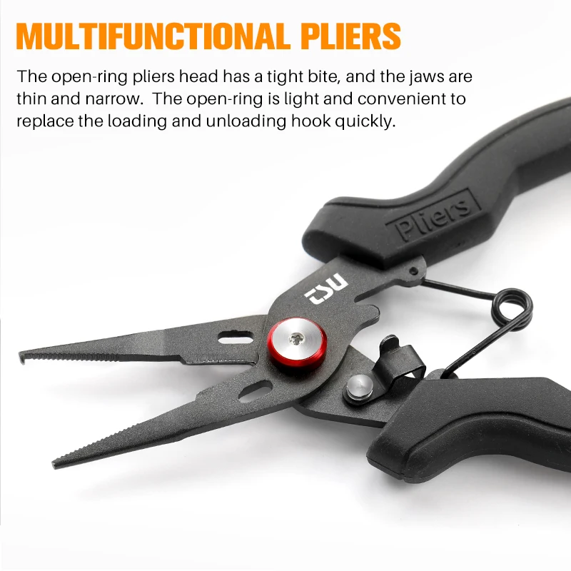 TSURINOYA Split Ring Fishing Pliers Braid Cutters Fishing Line Scissors 80g RS-165 Stainless Steel Rubber Handle Fishing Tackle