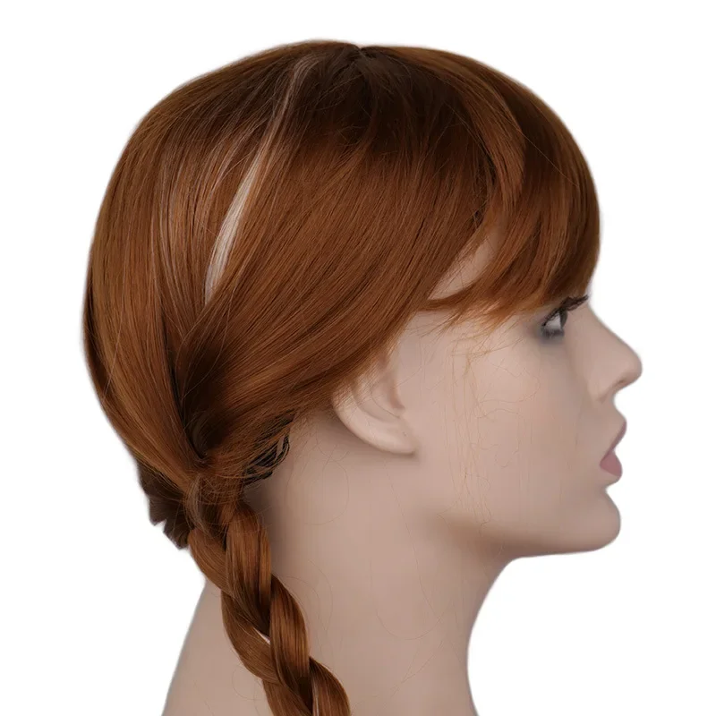 QQXCAIW Parrucca cosplay lunga da donna marrone principessa treccia Anna Costume da festa per ragazze Parrucche sintetiche per capelli in fibra ad alta temperatura