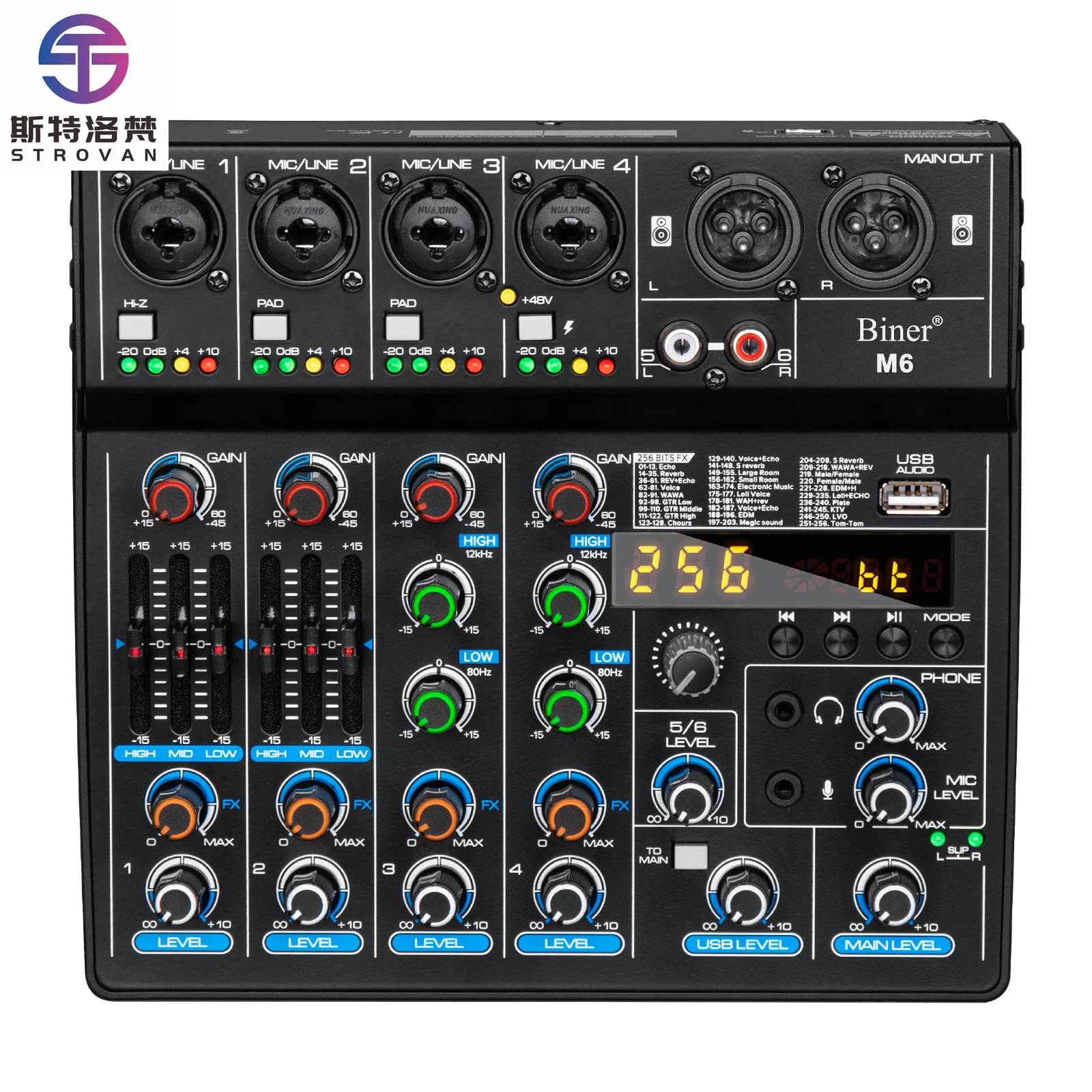 M6 Professional 6 Channel Audio Mixer Portable Audio Sound Cards Mixers 6 Channel DJ Controller/Audio Console Mixer
