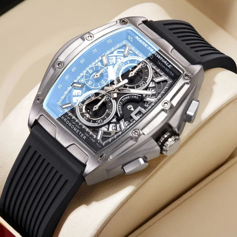 Mark Fairwhale Orologio da uomo sportivo di marca Orologi di moda di lusso per uomo Orologio da polso al quarzo con cronografo dal design unico tonneau maschile