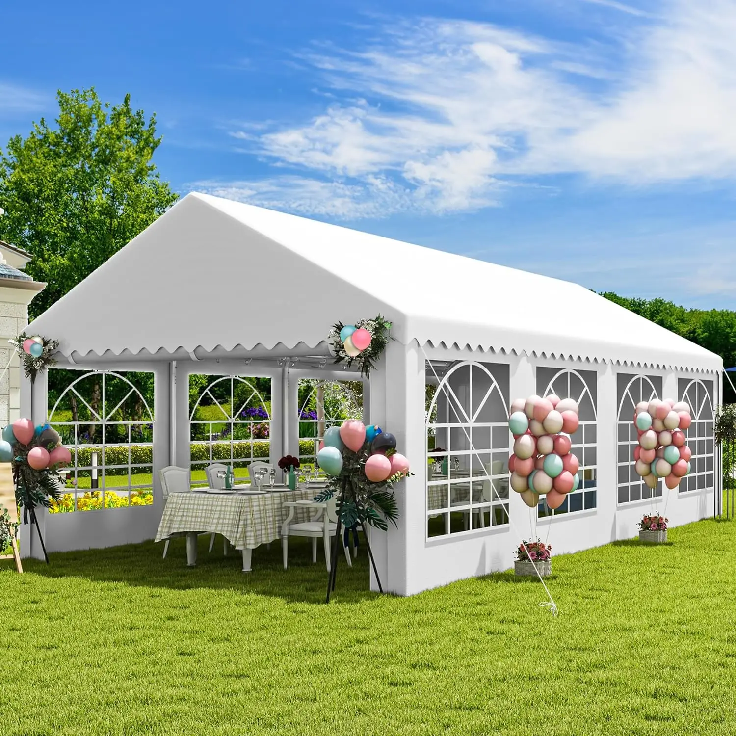 Dwvo 13X26Ft Sturdy Pvc Wedding Event Pavilion, White Heavy-Duty Canopy With Enhanced Galvanized Ripple Frame, Spacious Roof,