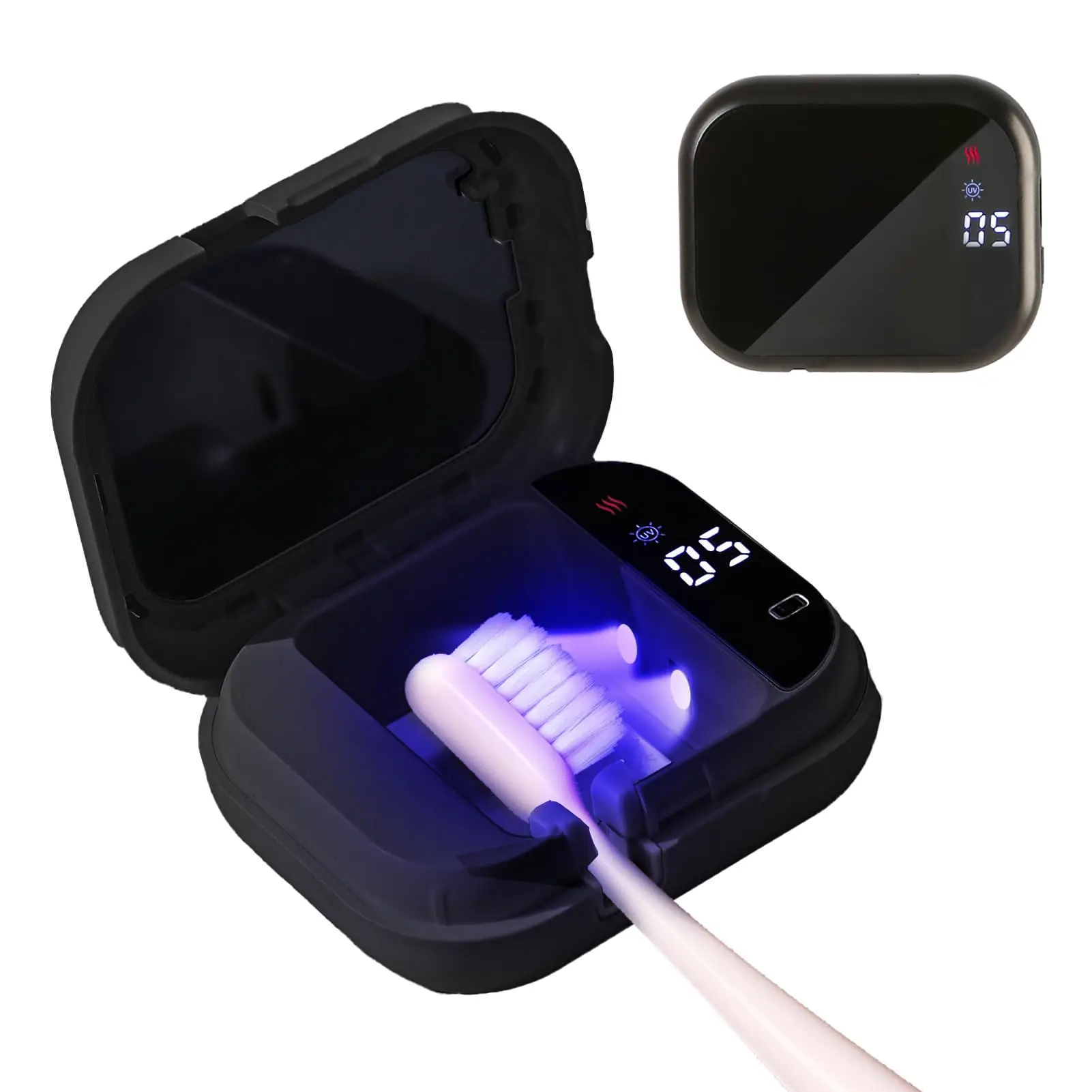 Smart Toothbrush Holder With LED Display Heating Drying Mini Portable Travel Toothbrush Cleaning Type‑C Rechargeable Household Oral Care Cleaner