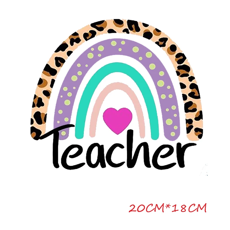 Iron on Rainbow Teacher Patches Set for Clothes Canvas Bag DIY T-shirt Applique Vinyl Heat Transfer Tops Sticker Thermal Press