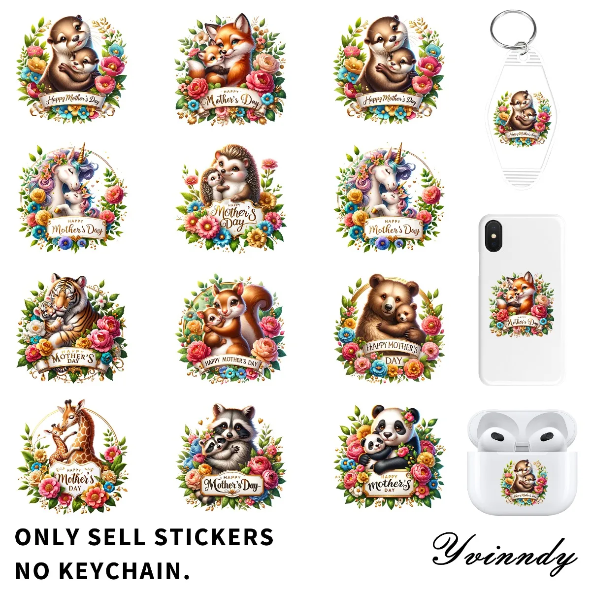 

Набор из 24 штук: С Днем матери, животные! Сделай сам: брелок для ключей в стиле мотелей, УФ-печать DTF, для персонализации аксессуаров