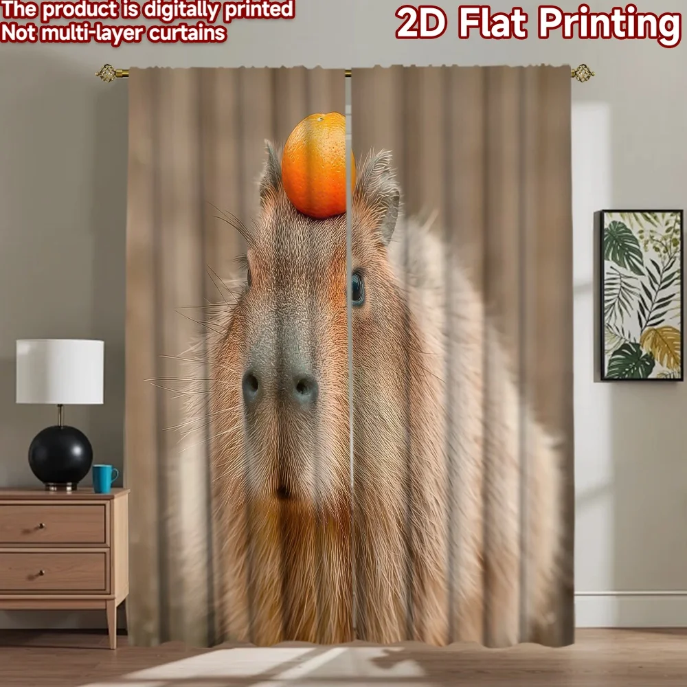 1 Stück 2D Flacher Fotohintergrund aus Stoff, Capybara mit Orange, 100% Polyester, für Geburtstagsfeiern im Innenbereich