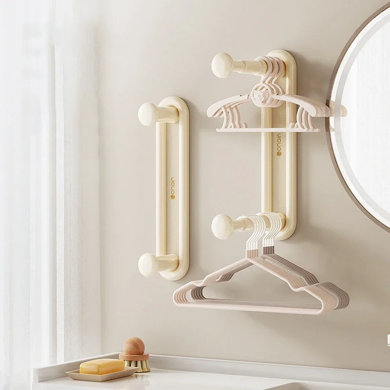 Retractable Wall Mount Hanger Organizer Rack No-drill Wall Hanging Hook Holder for Collecting Clothes Hangers Closet Balcony