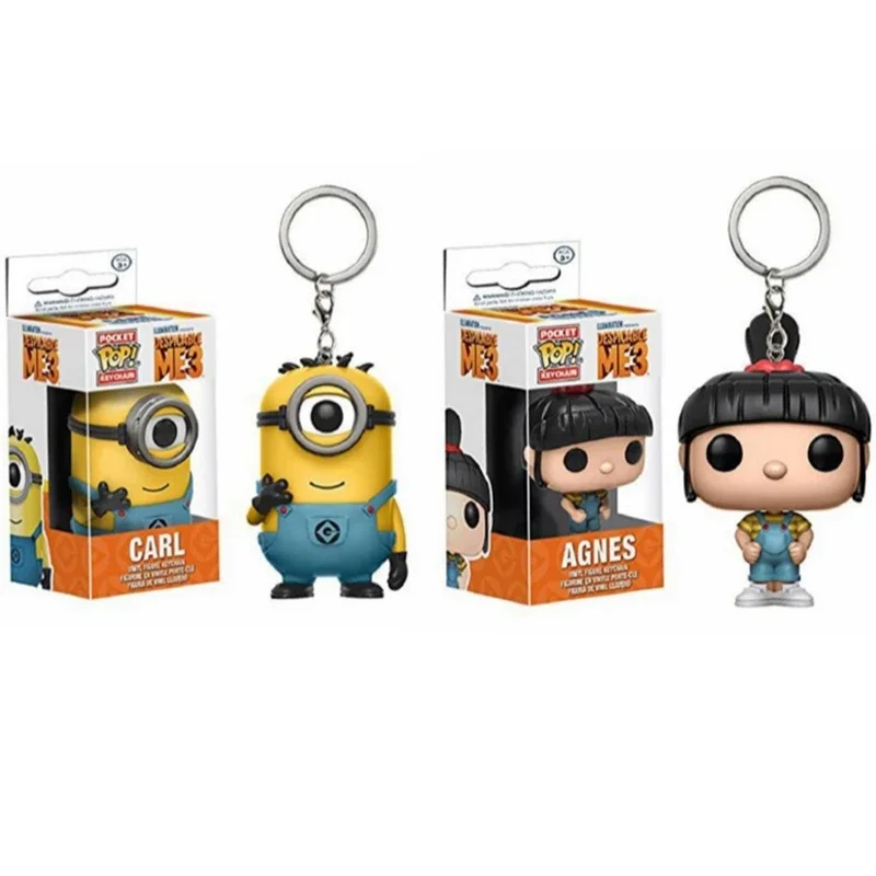 Funko Keychain Minions Series Carl Agnes Roller Skating Stuart Pet Rock Otto Kung Fu Kevin Pajama Bob Action Figure Model Toys