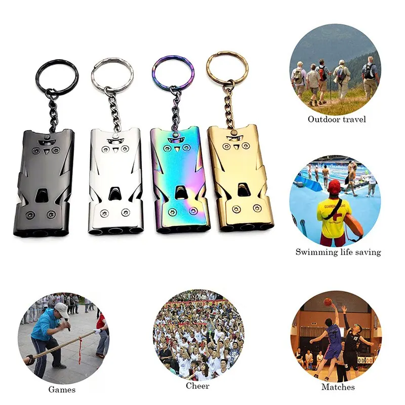 1 Pcs Double Pipe Pendant Keychain High Decibel Outdoor Survival Emergency Whistle Camping Tool Multifunction