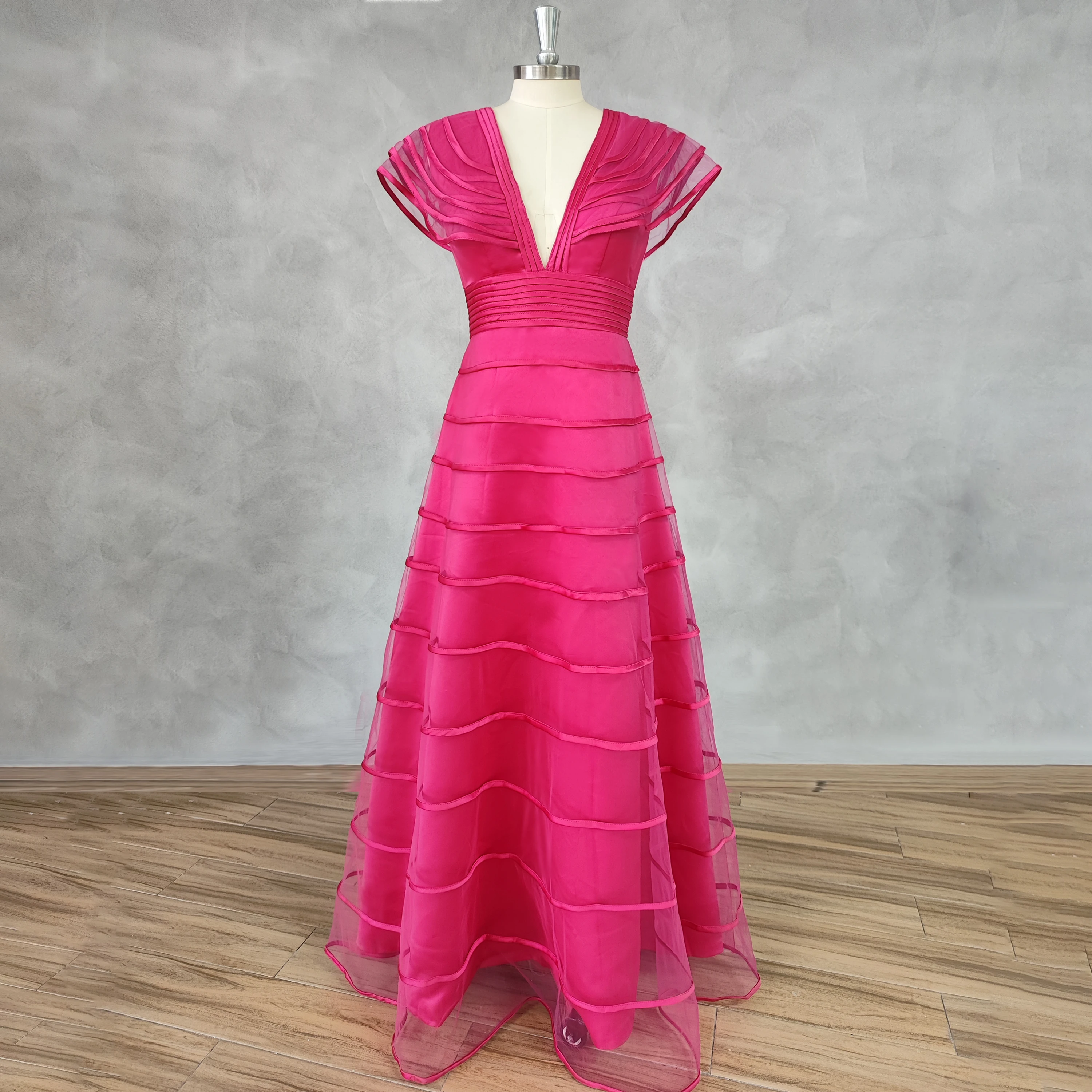 DIDEYTTAWL Real Photos Pink Deep V-Neck Organza Prom Dress 2023 A Line zipper Back Floor Length Evening Gown