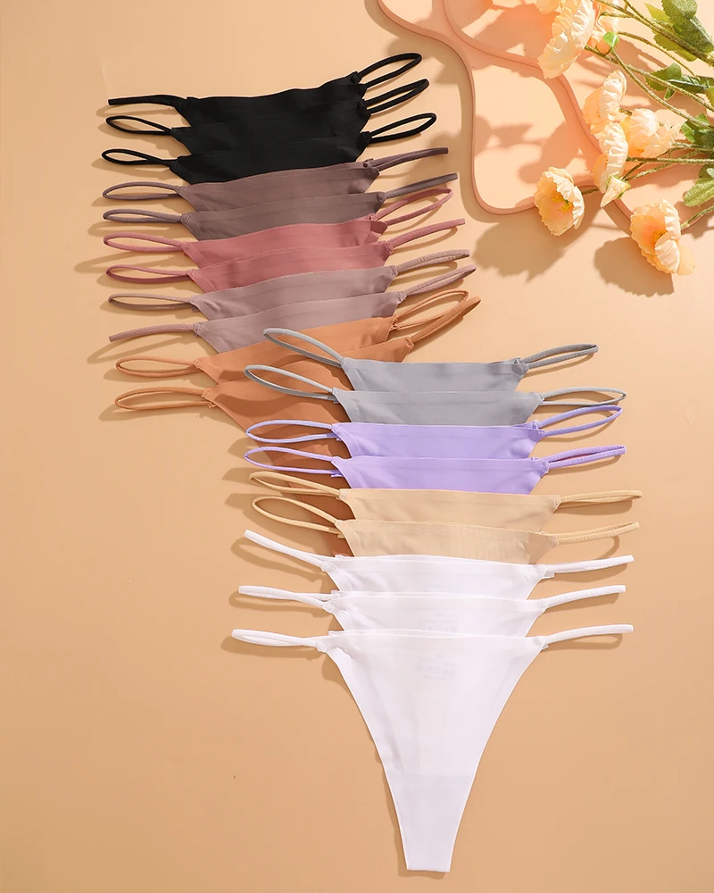 FINETOO 20Pcs/Set Sexy G-String Ice Silk Panties Thin Straps Thong Intimate Thong Low Waist Briefs Seamless Lingerie Soft T-back