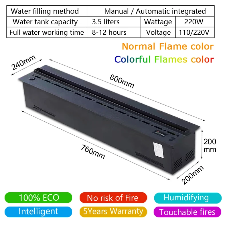 5 year warranty APP control 3DLED Color Flame Humidifier Hydro fireplace 3D atomizing fireplace