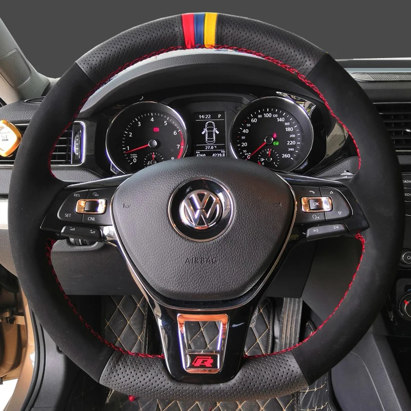 For Volkswagen VW Magotan T-Cross Golf Sagitar Tayron Tiguan Bora T-ROC Jetta Passat Hand-sewn leather steering wheel cover