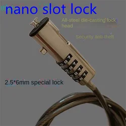 Candado antirrobo de aleación de Zinc para ordenador portátil, ranura Nano-lock, candado de contraseña de 4 dígitos, cuerda de acero negro, 1,9 M