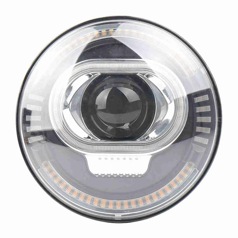 

7 Inch Round LED Motorcycle Headlight With Beam, Amber & White DRL Halo Ring Angle Eyes For Touring Softail