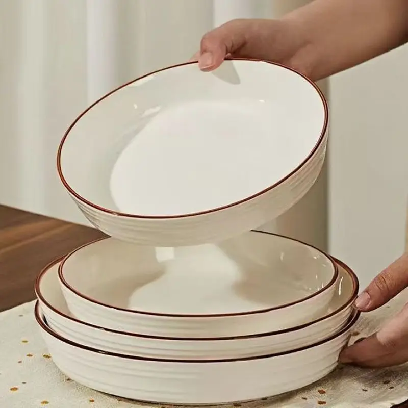 

Designer White Dinner Set Plates European Style Italian Round Plates Dinner Sets Porcelain Elegant Vaisselle Kitchen Dishes