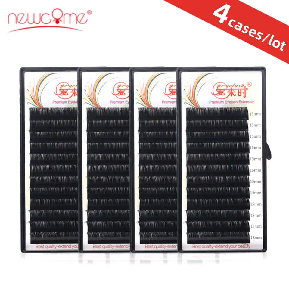 

NEWCOME 4cases Individual Eyelash Extension Korea Silk Volume Eyelashes Extension Faux Mink Eyelashes Natural Eye Lashes Make Up