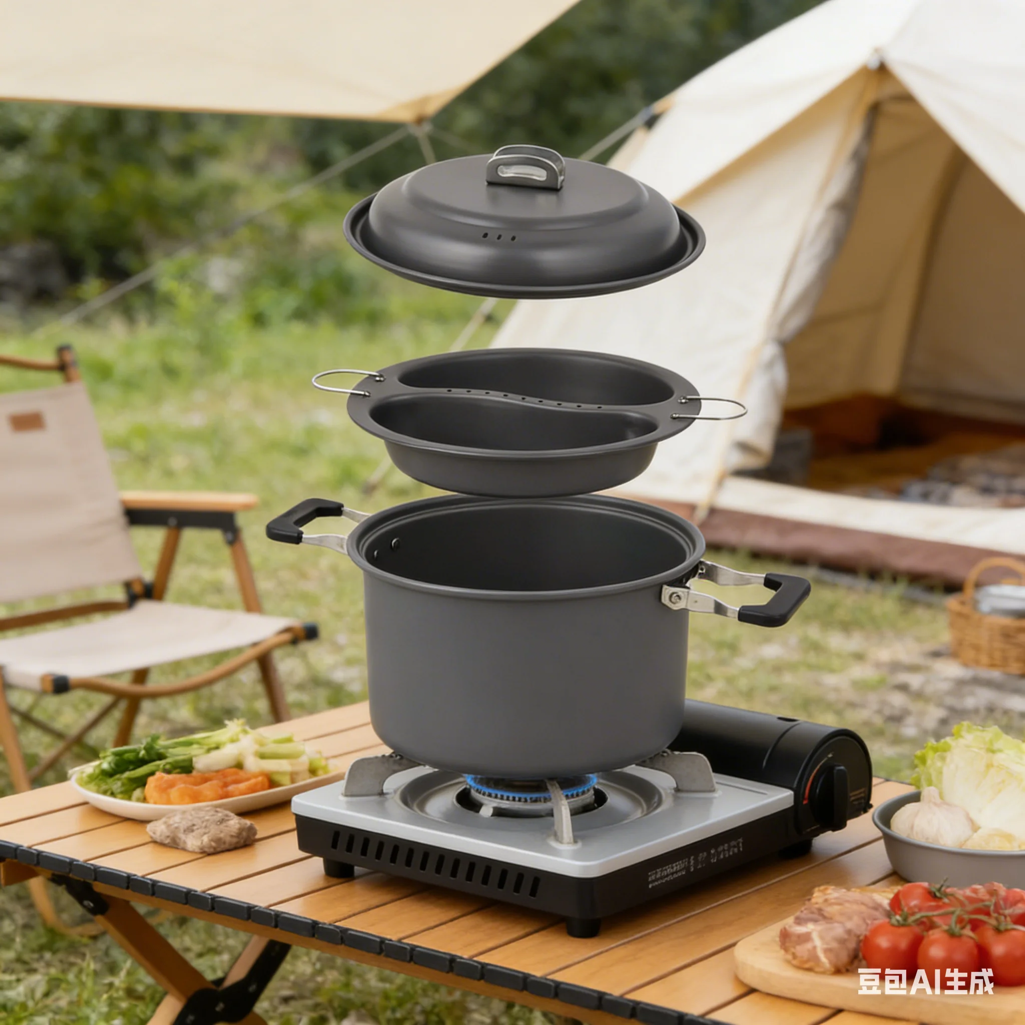 

Набор кастрюль для приготовления на пару 6,5 л, большая емкость, портативная антипригарная кастрюля для приготовления супа для кемпинга, пикника, аксессуары для посуды