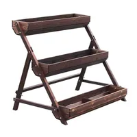 Carbonized multi-layer flower stand Balcony Solid wood flower box Flower pot Outdoor floor ladder shelf Garden planting box