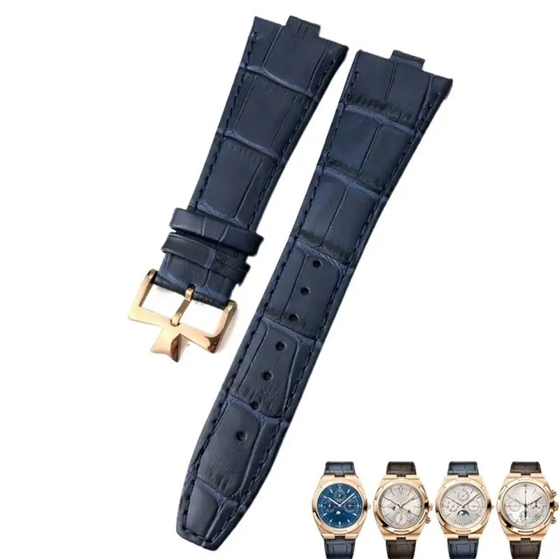 

PCAVO 25-9mm Genuine Leather Convex Interface Watch Strap For Vacheron Constantin Overseas Black Blue Brown Bamboo Grain Watch