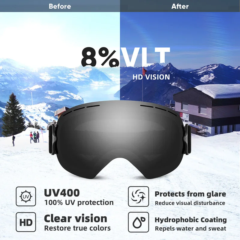 JSJM New Ski Goggles Double Layer Anti-Fog Big Ski Glasses Men Women Winter Outdoor Windproof Protection Ski Goggles Snowboard