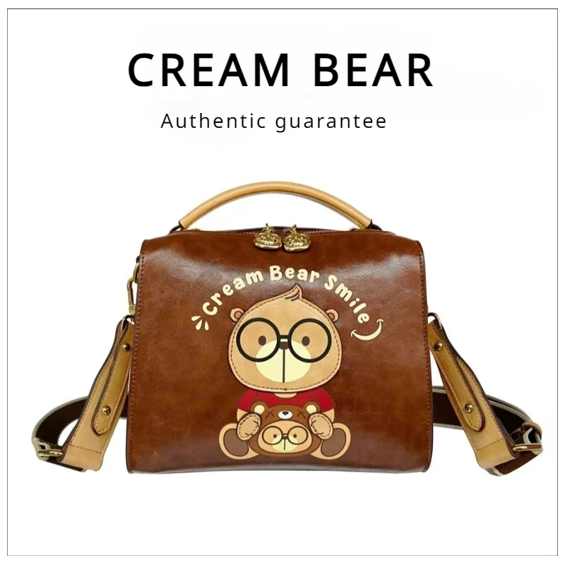 

CREAM BEAR Fashion Small Square Bag Multi Functional Large Capacity Single Shoulder Crossbody Bag Backpack Boston Pillow Bag New