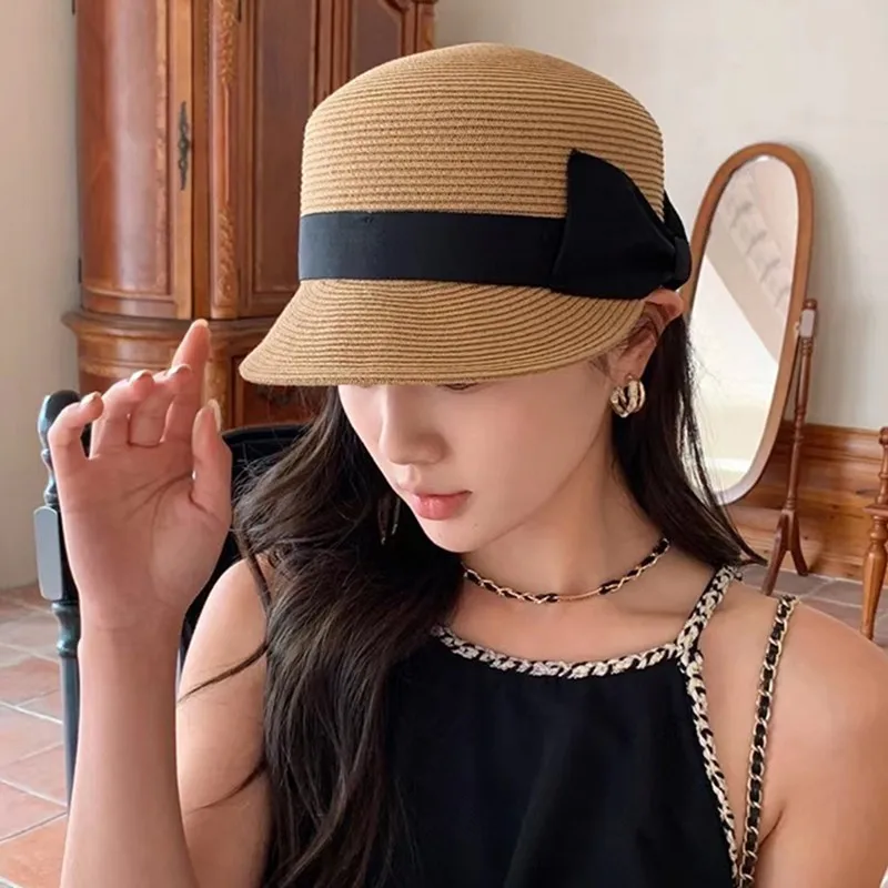 المرأة القوس قبة القش قبعة الوجه-تصميم صغير الحد من العمر الصيف قبعة واقية من الشمس السفر الشاطئ الفروسية الأشعة فوق البنفسجية حماية خمر نمط