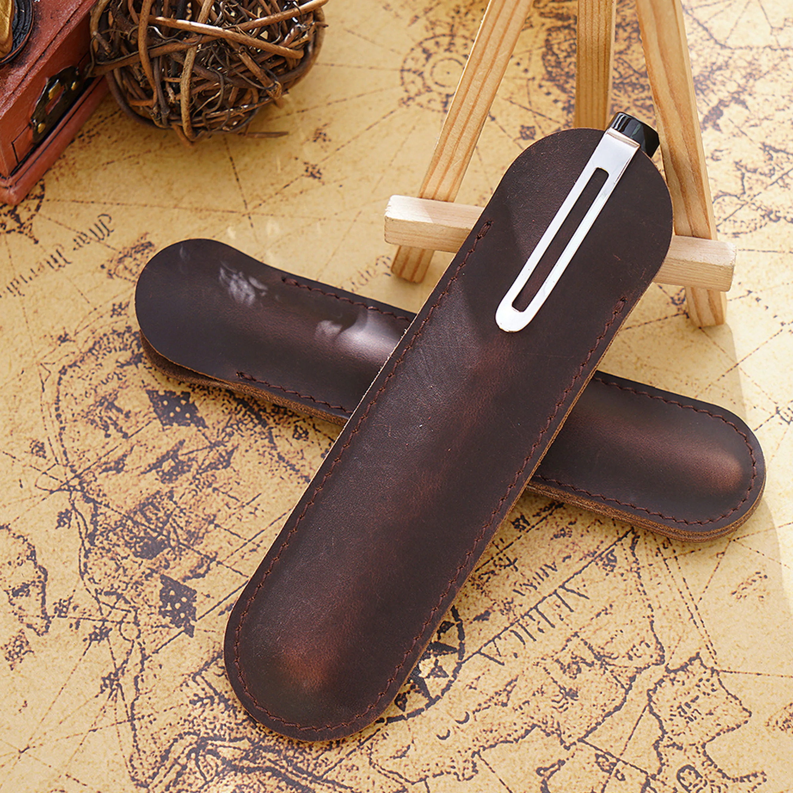 Aiguoniu handgemachte Echt leder Stift Tasche Rindsleder Bleistift Tasche Vintage Retro-Stil Zubehör für Notebook