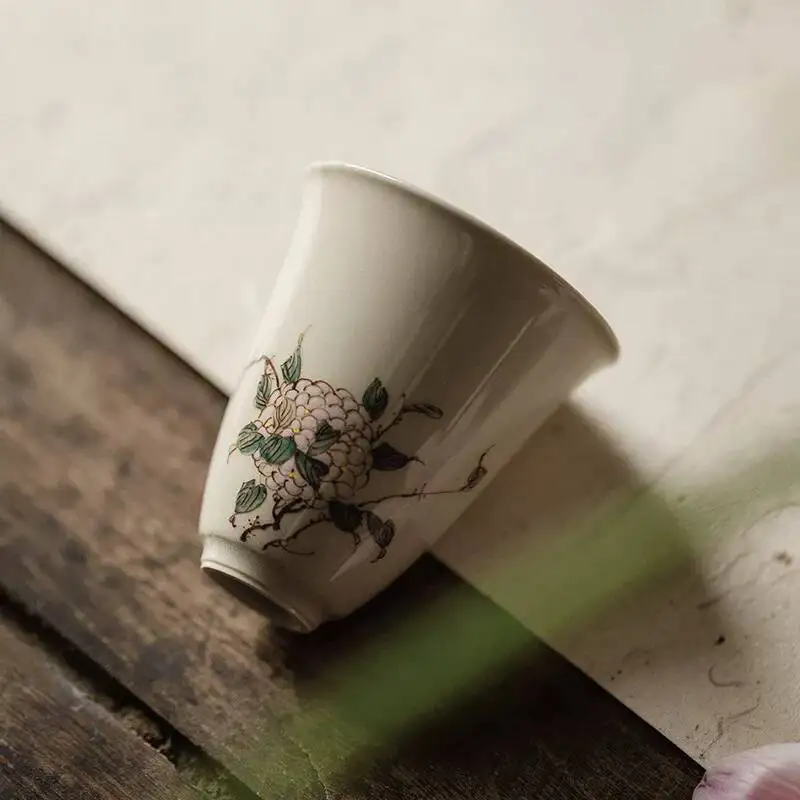 Wuyintang grass Ash Vintage Hand Painted Hydrangea And Plum Blossom Kung Fu Tea Set Scent Cup