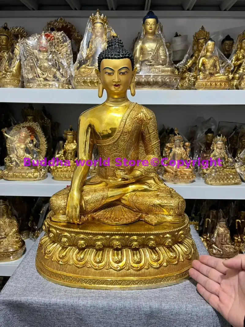 

44cm large Good Buddha statue Southeast Asia Thailand Buddhism temple Shakyamuni all powerful gilding copper buddha 44cm large