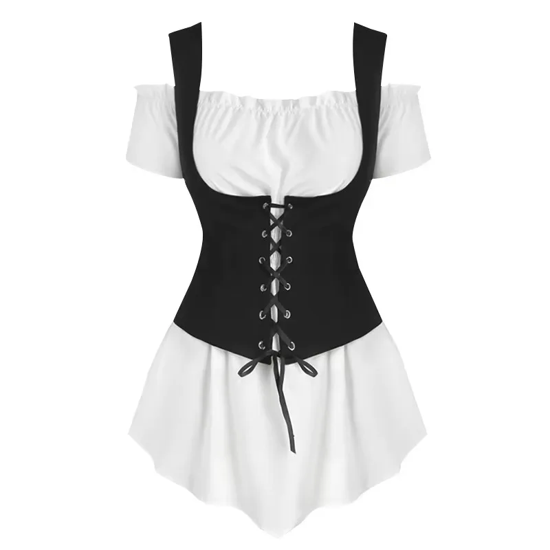 Medieval Renaissance Victoria Dress Women Steampunk Cosplay Costumes Halloween Carnival Gothic Shirt Vest Viking Pirate Clothing