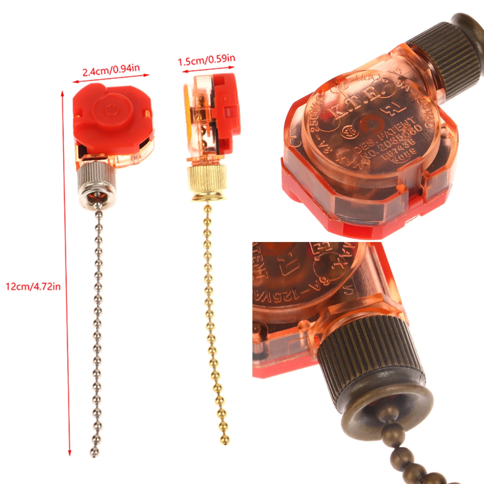 1 Piece 6A 125AC, 3A 250AC 3-speed 4-wire Pull Chain Control Brass 4 Wire Ceiling Fan Chain Switch Replace Speed Control Switch