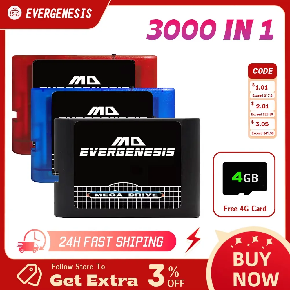 3000 in 1 EDMD Optical Drive Emulator MD V1 Memory Card For MegaDrive Genesis 16bit Game Video Console With 4G TF Card