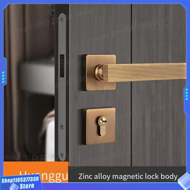 Modern Simple Zinc Alloy Door Handle Gray Split Magnetic Lock for Wooden Bedroom Solid Door Hardware Factory Direct Sales