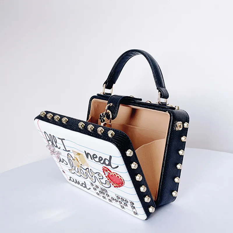 Studded Designer Purses and Handbags for Women Diamond Cartoon Pattern Party Clutch Wedding Evening Bag Ladies Shoulder Bag