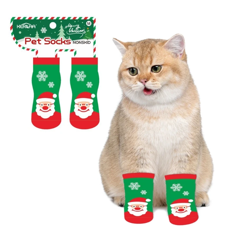 1pair Christmas Dog Socks Antiskid Soft Dog Socks Comfortable Doggies Socks