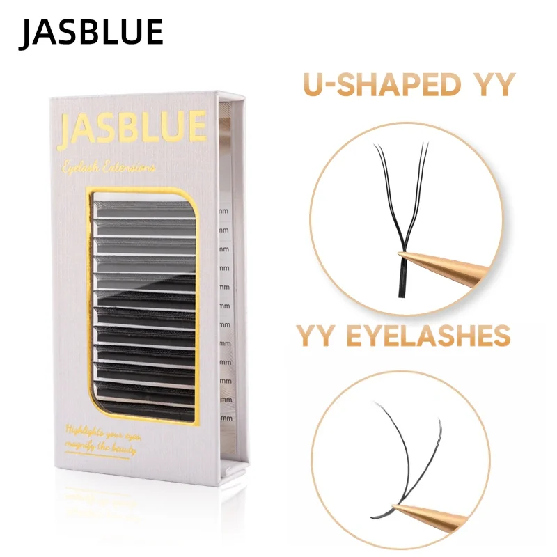 JASBLUE Estensione ciglia YY a forma di U Ciglia finte naturali morbide YY Ciglia nere 0,07 mm 12 linee