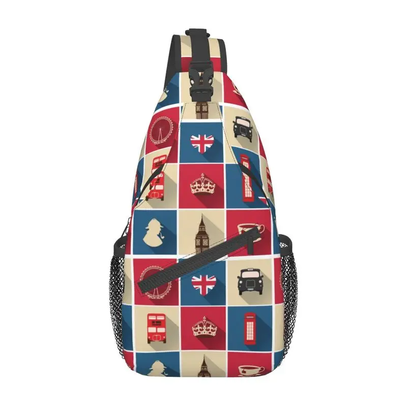 

Fashion Vintage UK London Symbol Sling Bags for Travel Hiking Men British Flag Red Bus Chest Crossbody Backpack Shoulder Daypack