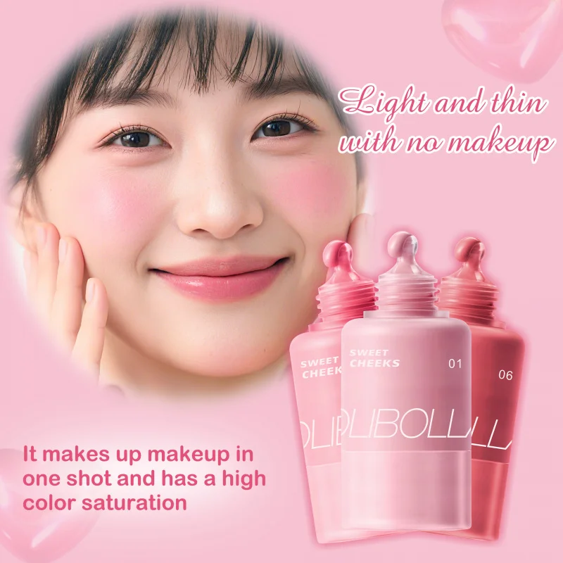 OLIBOLLA 6-farbiges flüssiges Rouge, kleine Milchflaschenpresse – Typ Wangenrouge, wässriges Glühen, klares Rouge, flüssiges Make-up
