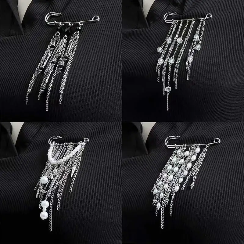 2026 Exaggerate Long Tassel Chain Brooch Women Handmade Beaded Many Layer Chain Multi Functional Fixed Pin Pants Clothes Decor
