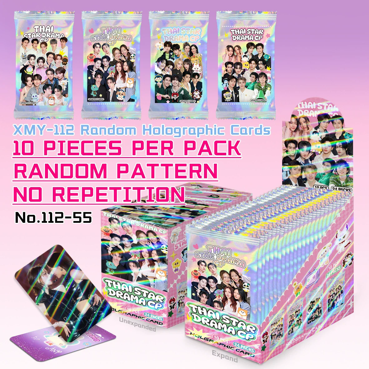 Random 5/10 Packs Thai Star Drama CP Holographic Photo Cards No Repeat Random Laser Trading Cards Fans Collection Gift