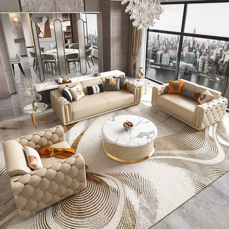 

Italian Style Luxury Leather Sofa, Top Layer Cowhide, American Style High-end Villa, Large Living Room Furniture Combination