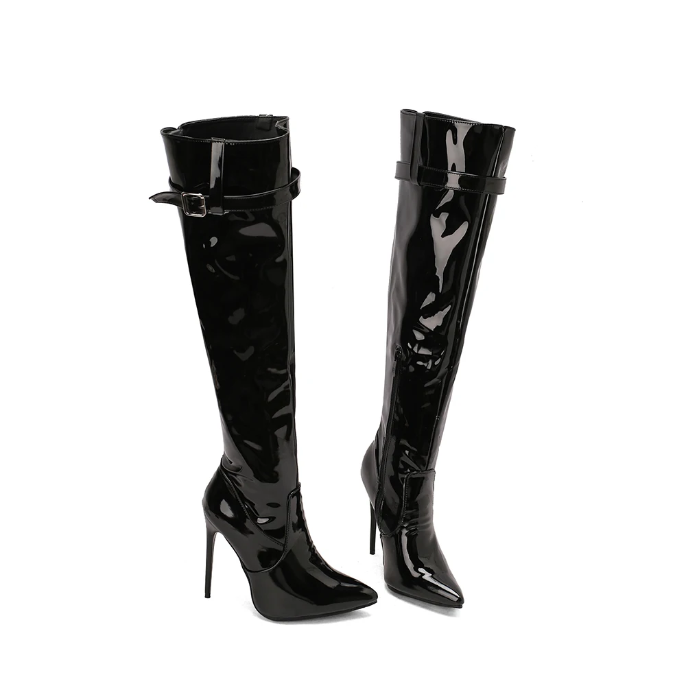  New Winter Fashion Red Black Women Thigh High Boots Pointed Toe Super High eel Lady Shoes Plus Big Size 12 42 44 48