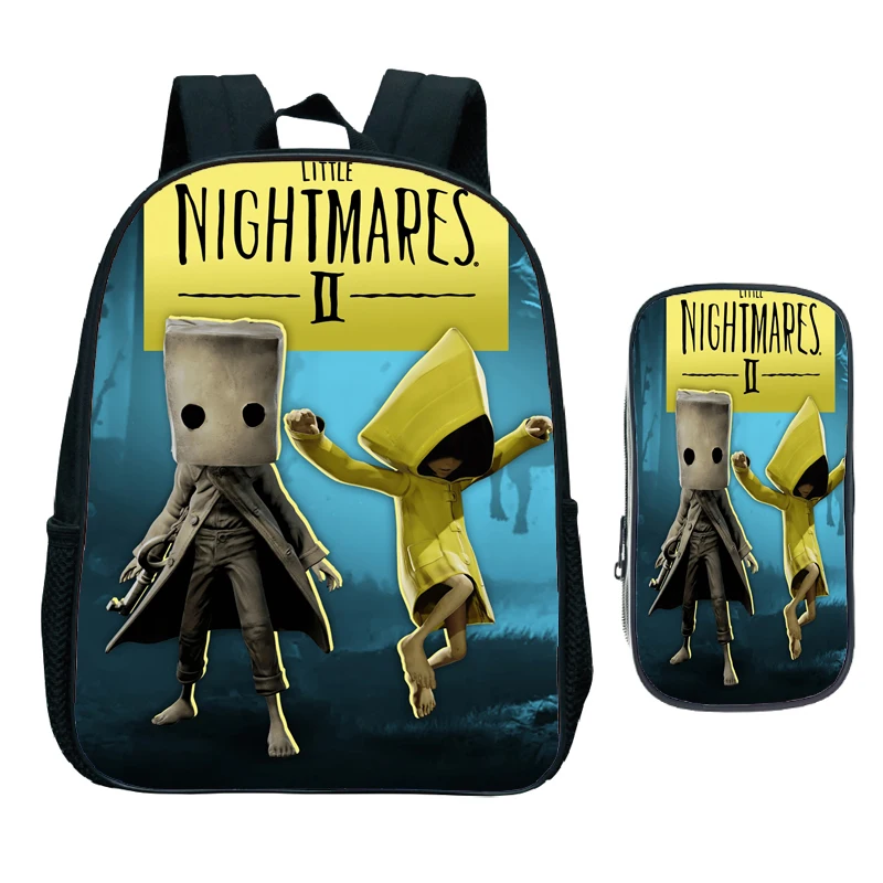 Mini mochila Little Nightmares 2 para crianças, meninos e meninas, bolsa de ombro do jardim de infância, mochila para crianças, kawaii Cartoon Knaps, 2 peças