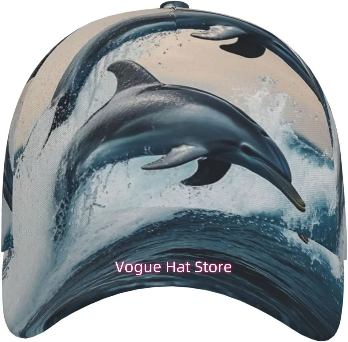 Jumping Up Dolphins Pattern Baseball Cap Unisex Adjustable Baseball Hats for Sports Outdoor Black