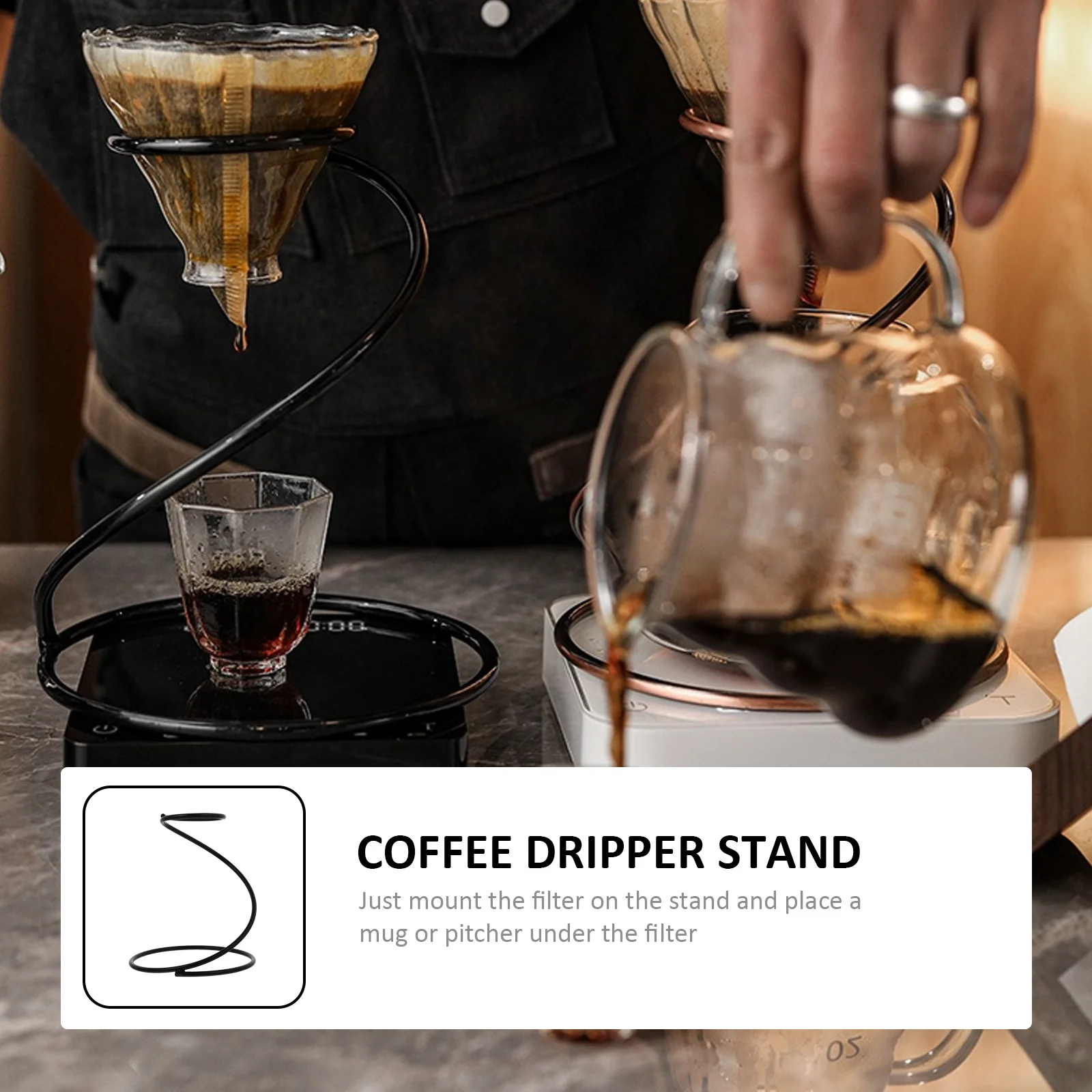 

1pc Hand Drip Filter Stand Black Snake Shape Dripper Holder Durable Non-Electric Easy Clean Brewing Stainless