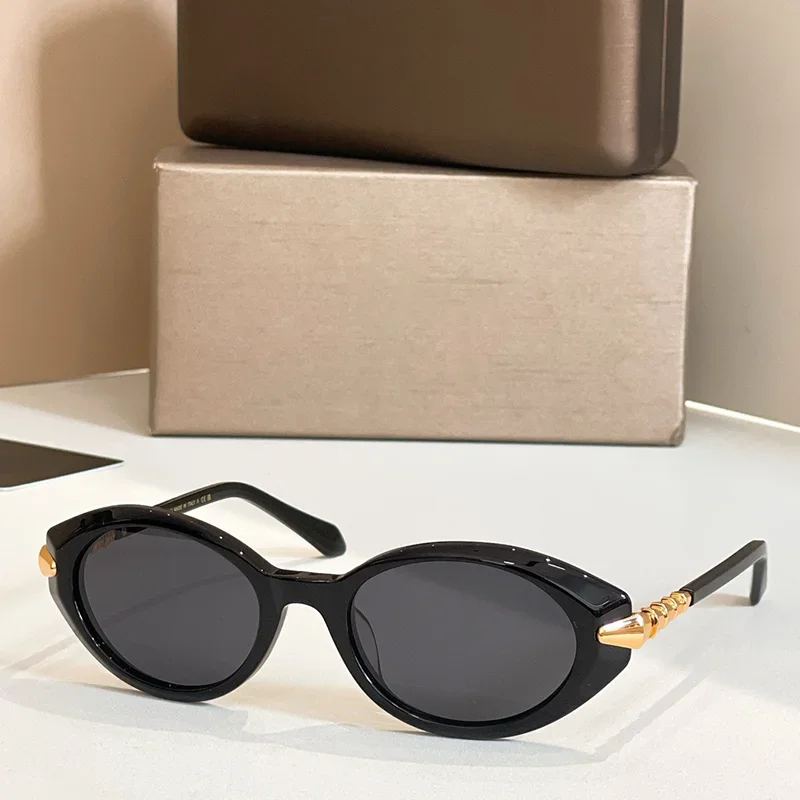 

Women's INS Style Black Gold Cat Eye Sunglasses 2025 Trendy Light Luxury Niche Acetate Solar Glasses for Female